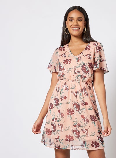 Buy Floral Print Mini Dress Light Pink in Saudi Arabia