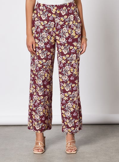 Buy Floral Flared Pants Burgundy in UAE