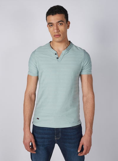 Buy Striped Henley T-Shirt Pale Blue in Egypt