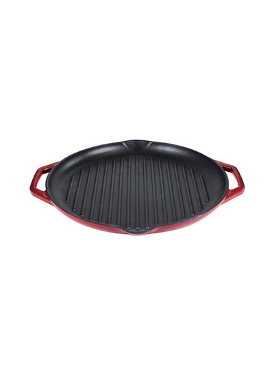 Buy Cast Iron Round Grill Pan Red/Black 32cm in Saudi Arabia