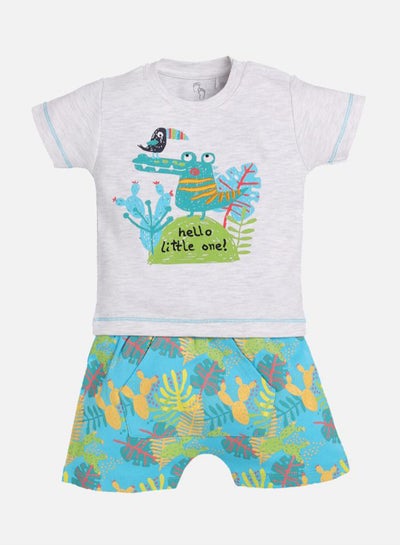 Buy Baby Boys Graphic Print T-Shirt And Shorts Set Cyan/Grey in UAE