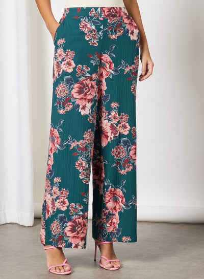 Buy Floral Flared Pants Teal in Saudi Arabia