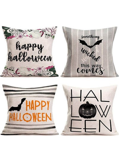 اشتري Set Of 4 Cotton Cushion Cover linen Halloween Quotes 18x18inch في مصر