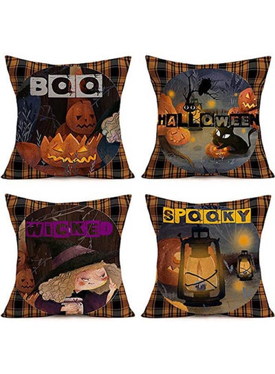 Buy Happy Halloween Pumpkin Grimace Throw Pillow Covers Combination Multicolour 18x18inch in Egypt