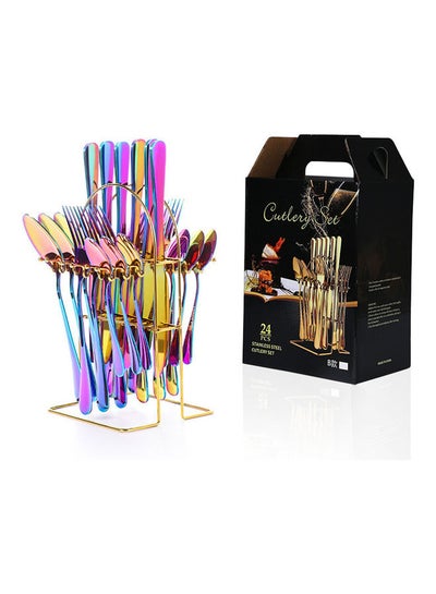 اشتري 24-Piece Cutlery Set With Storage Holder Multicolour في السعودية