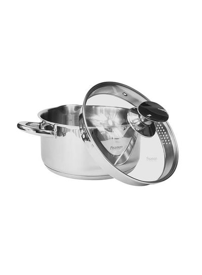 Buy 5.6 Liter Stockpot Elegance Series 18/10 Inox304 Stainless Steel With Clear Glass Lid Suitable All Types Of Stoves, Perfect Stew And Soup Silver 24x12.5cm in UAE