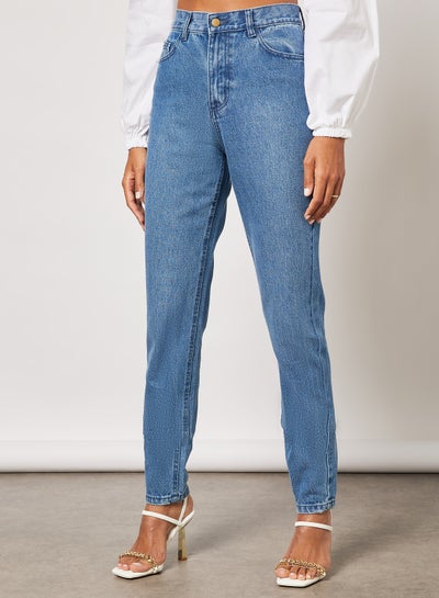 Buy Ripped Back Mom Jeans Washed Blue in Egypt
