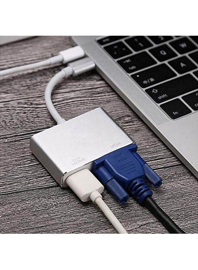 اشتري Usb-C To Hdmi 4K  Vga Adapter-Usb 3.1 Type-C To Vga Hdmi Video Converter Adaptor Silver في مصر