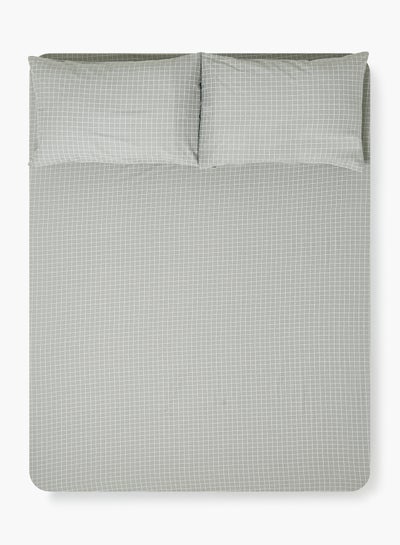 اشتري Fitted Bedsheet Set Twin Size High Quality 100% Cotton Percale 144 TC Light Weight Everyday Use 1 Bed Sheet And 2 Pillow Cases Printed Checkered Grey cotton Checkered Grey 120 x 200 + 33cm في الامارات