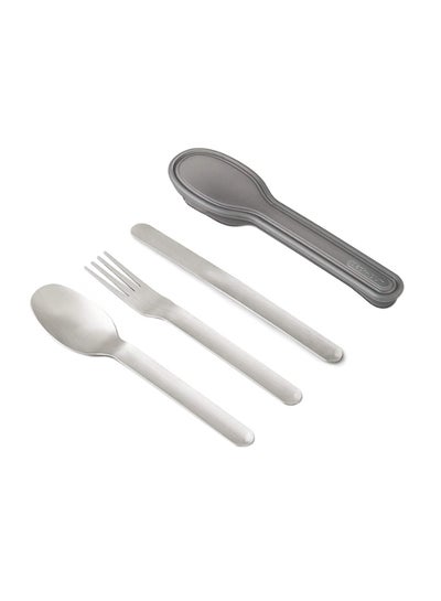 Buy 3-Piece Cutlery Set With Holder Silver 2centimeter in UAE