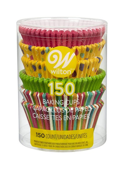 Buy 150-Piece Sweet Dots And Stripes Baking Cup Set Multicolor 5.8cm in UAE