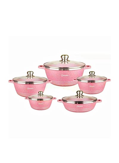 Buy 10 pieces Granite cookware set pink 20cm casserole with lid,24cm casserole with lid, 28cm casserole with lid, 32cm casserole with lid, 28cm shallow casserolecm in UAE