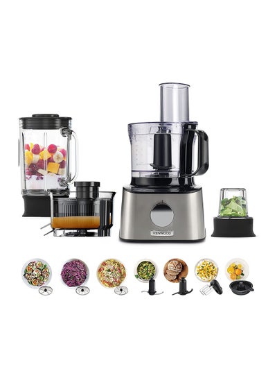 Buy Food Processor  Multi-Functional With 3 Stainless Steel Disks, Glass Blender, Glass Mill, Juicer Extractror, Dual Metal Whisk, Dough Maker, Citrus Juicer 800 W FDM307SS Silver/Clear in Saudi Arabia