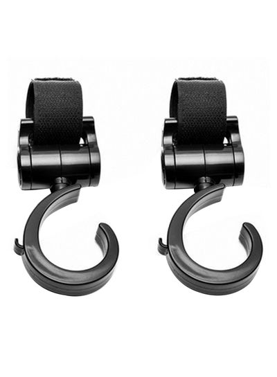 Buy Pack of 2 Multi-purpose 360-degree Rotated Strong and Sturdy Stroller Hooks-Black in UAE
