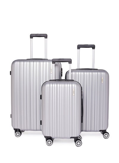 Buy 3-Piece ABS Hardside Spinner Iron Rod Luggage Trolley Set With TSA Lock 20/24/28 Inch Silver in UAE