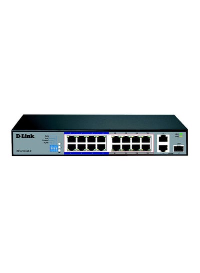 Buy 16 Port 10/100 Base-T Unmanaged PoE+ Surveillance Switch, Long Range 250m, 2 Gigabit Ports With 1 Combo (RJ45/SFP), 150 Watts | DES-F1016P-E Black in UAE