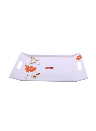 Buy Rectangular Floral Print Tray White 46.5x31.4x2.1cm in UAE
