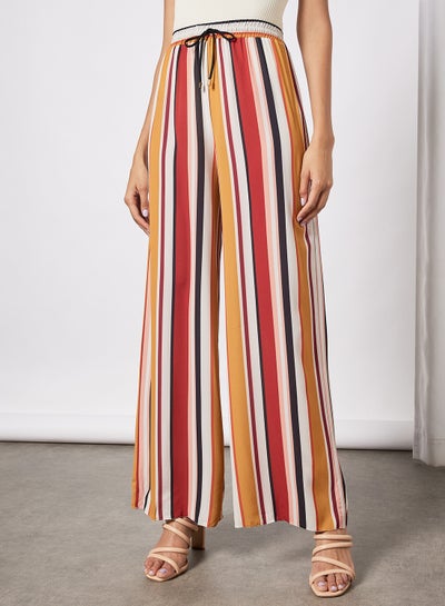 Buy Multi Striped Wide Leg Pants White Pattern in UAE