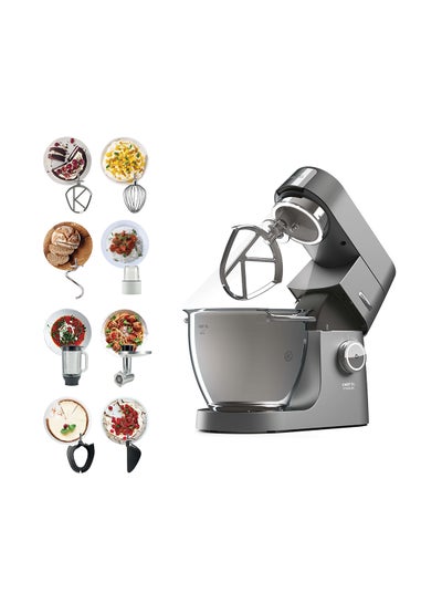 Buy Kenwood Stand Mixer Kitchen Machine Chef XL Titanium  With  SS Bowl, K-Beater, Whisk, Dough Hook, Creaming Beater, Folding Tool, Glass Blender, Meat Grinder, Grinder Mill 1700.0 W KVL8430 Grey in UAE