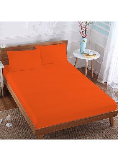 Buy 3-Piece Set 400 Thread Count Fitted Sheet and 2 Pillow Cover Super King Size 100% Cotton Orange 200x180 + 38cm in Saudi Arabia