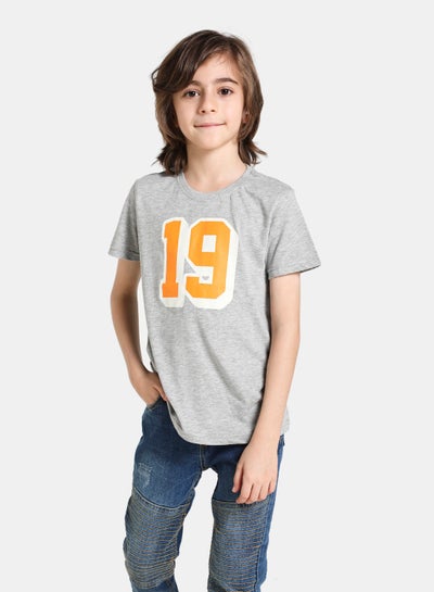 Buy Boys Round Neck Short Sleeve T-Shirt Grey in Saudi Arabia