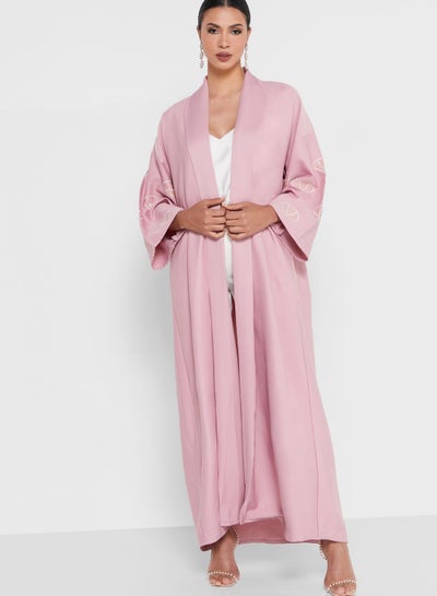 اشتري Embroidered Sleeve Abaya For Women Pink في السعودية