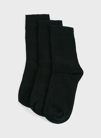 Buy Pack Of 3 Crew Socks With Antibacterial Finish Black in UAE