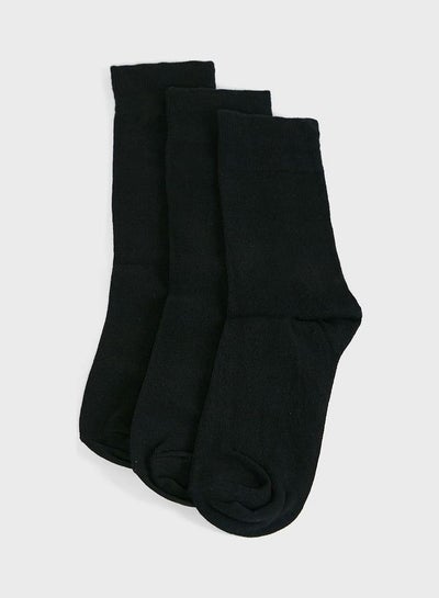 اشتري Pack Of 3 Crew Socks With Antibacterial Finish Black في الامارات