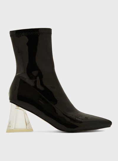 Buy Clear Heel Pointed Patent Boot Black in Saudi Arabia