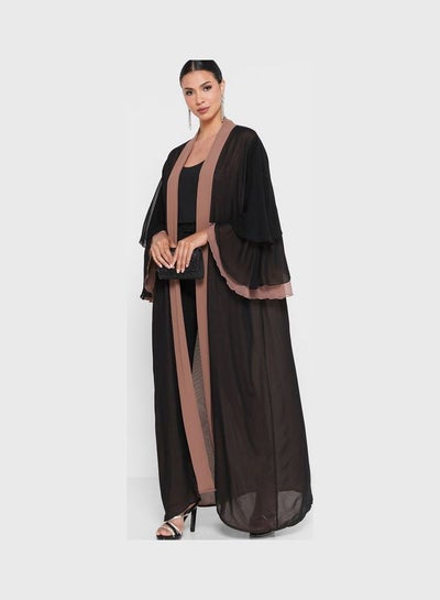 Buy Panelled Front Abaya With Sheila Black in UAE