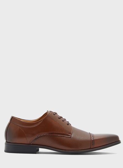 Buy Emboss Textured Formal Lace Ups Brown in UAE