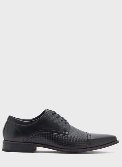 Buy Emboss Textured Formal Lace Ups Black in Saudi Arabia