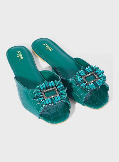 اشتري Peep Toe Flat Sandals For Women Green في الامارات