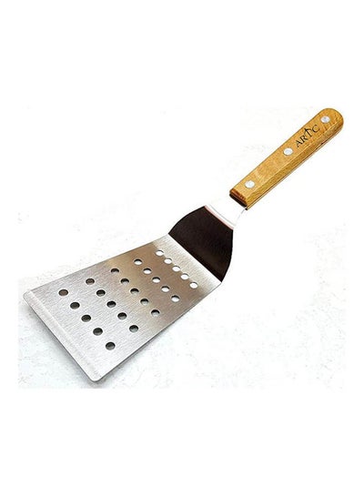 Buy Burger Griddle Food Turner Flipper With Holes Spatula Utensil Wooden Handle Silver in Egypt