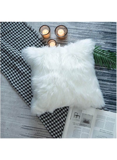 Buy Fluffy Plush Soft Fuzzy Throw Pillow Cover combination White 40X42cm in Egypt