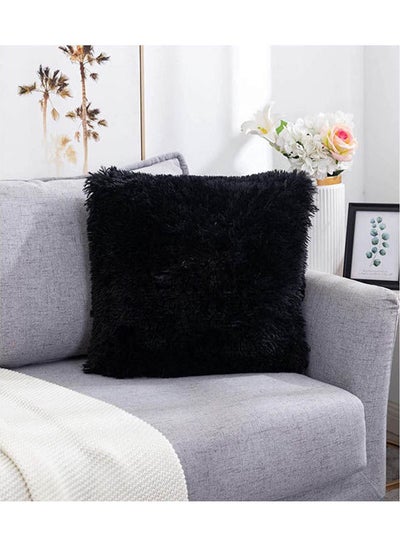 Buy Fluffy Plush Soft Fuzzy Throw Pillow Cover Combination Black 40X41cm in Egypt