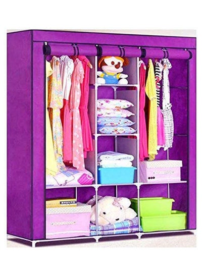 اشتري Portable Metal And Cloth Safari Closet Fabric Wardrobe 3 Racks Purple في مصر