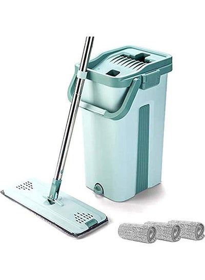 اشتري Microfiber Floor Mop And Bucket System Self Wash And Dry Mop Green في السعودية