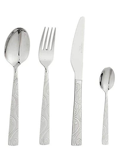 Buy Stainless Steel Cutlery Set with Patterned Handles 24 Pieces Silver in Egypt