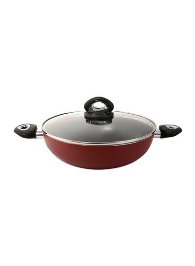 Buy Nonstick Wok Pan With Cover Red 28cm in Saudi Arabia