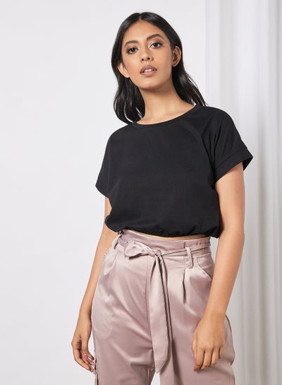 Buy Women's Solid Design Casual Crop Top Black in Saudi Arabia