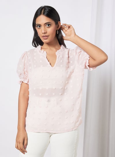 Buy Casual Fashionable Short Sleeve V-Neck T-Shirt Pink in UAE