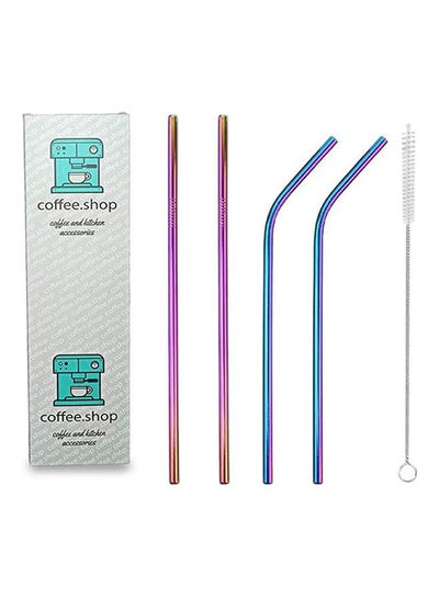 Buy Set Of 4 Drinking Straws-Eco-Friendly And Reusable Metal Drinking Straw Multicolour 24.3x7.1x1cm in Egypt