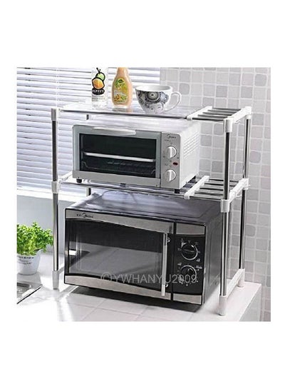 اشتري Extendable Chrome 2 Shelf Microwave Oven Storage Rack With Hanging Hooks Silver 60.4x12.6x5.4cm في مصر