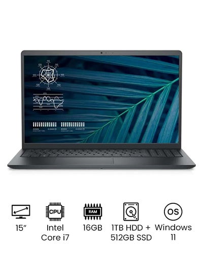 اشتري Latest Model Vostro 3510 Business And Professional Laptop With 15.6-Inch Full HD Display, 11th Gen Core i7-1165G7 Processor/16GB RAM/1TB HDD + 512GB SSD/Nvidia GeForce MX350 Graphics/Windows 11 English Black في الامارات