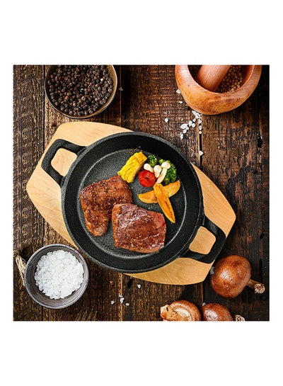 Buy Cast Iron Pan With Two Side Handles On Wooden Tray Multicolour 18x4.5cm in UAE