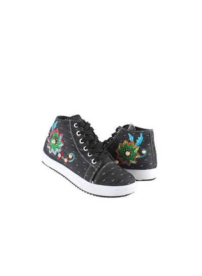 Buy Casual Floral Lace Up Boot Black in Egypt
