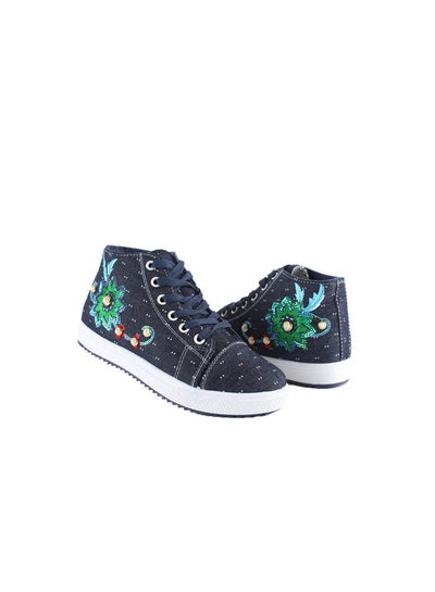 Buy Casual Floral Lace Up Boot Navy Blue in Egypt