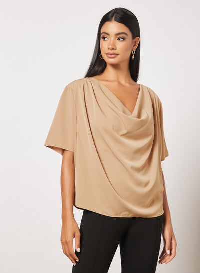 Buy Plain Basic Design Casual Batwing Sleeve Top Khaki in Saudi Arabia