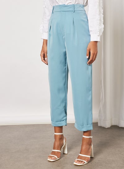 Buy Women High Waist slant pocket wide leg pant Blue in UAE